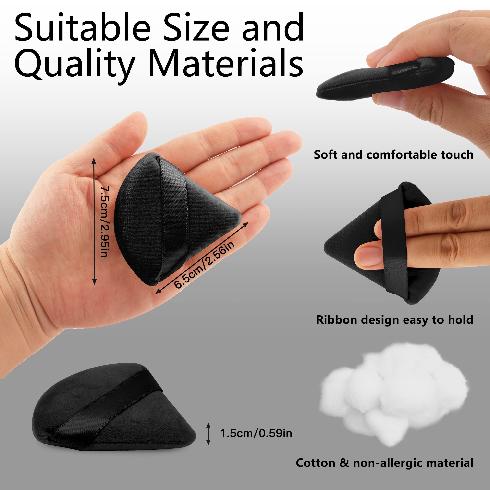 EVAOUXIU 2 Pcs Triangle Powder Puff for Face Powder, Soft Plush Setting Makeup Puff, Velour Cosmetic Foundation Blender Sponge Beauty Makeup Tools (Black)