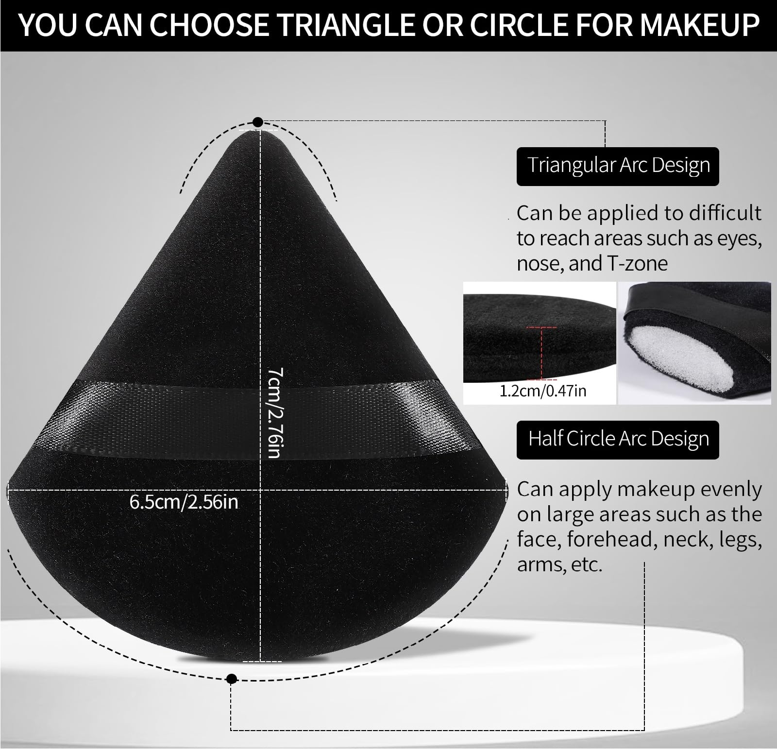 Pimoys 6 Pcs Powder Puff, Face Soft Triangle Makeup Puff Velour Makeup Sponge for Loose Powder (Black)