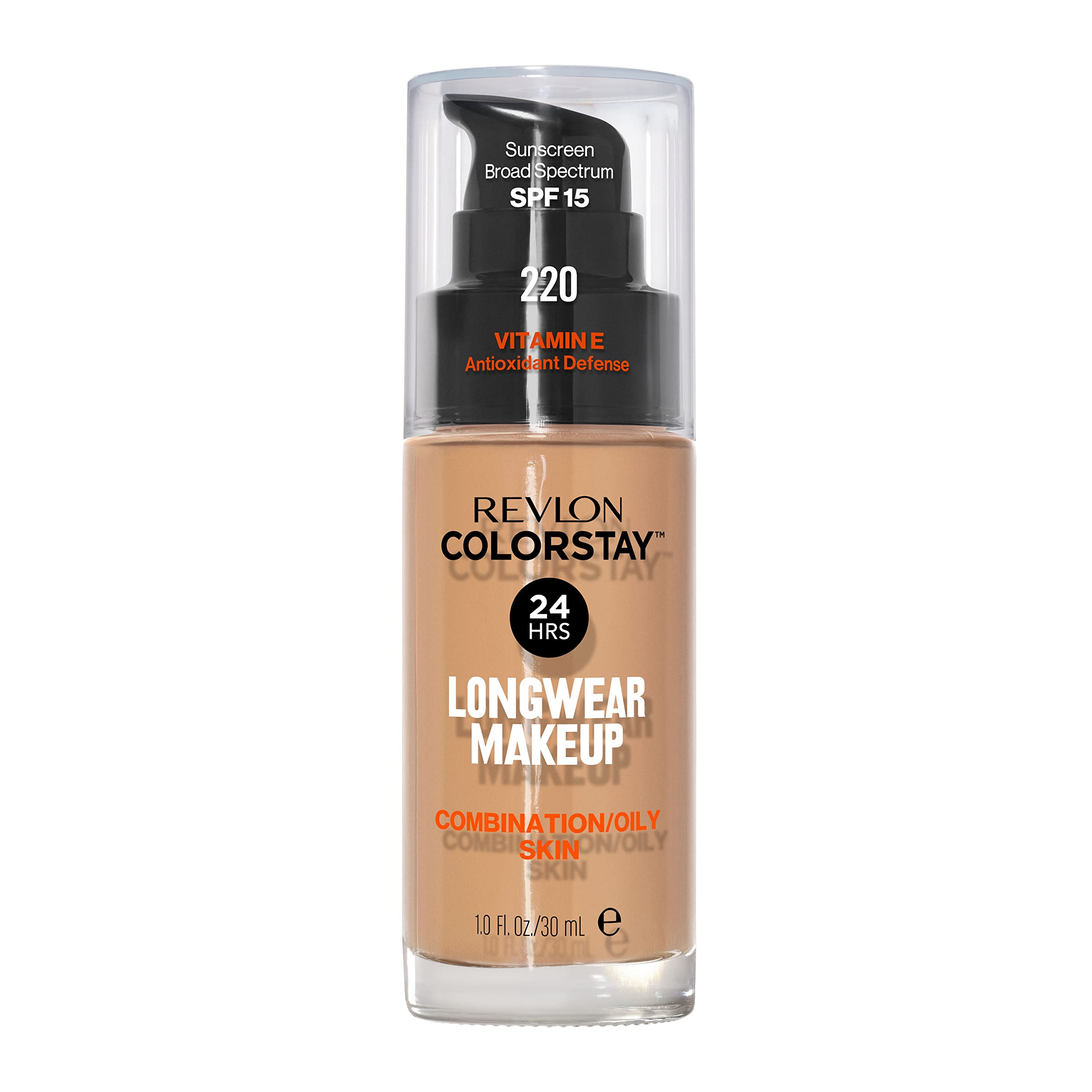 Revlon Liquid Foundation, ColorStay Face Makeup for Combination & Oily Skin, SPF 15, Medium-Full Coverage with Matte Finish, 220 Natural Beige, 1 Fl Oz
