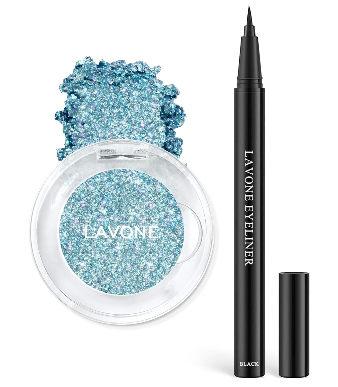 LAVONE Chameleon Eyeshadow & Eyeliner Set, Iridescent Purple-Pink-Gold Eyeshadow Powder, Multidimensional Sparkle with One-Swipe Color, Highly Pigmented, Smooth Non-Falling
