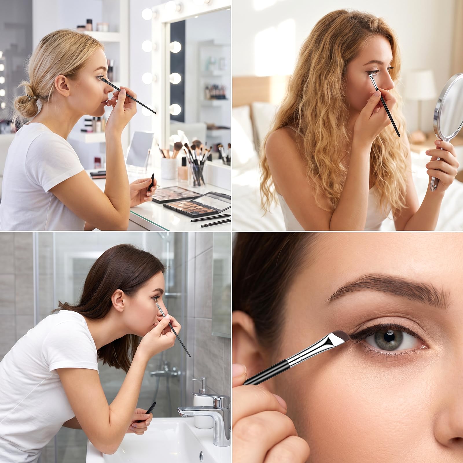 7 Pcs Angled Eyeliner Brushes, Ultra Thin Eye Makeup Brushes, Synthetic Bristles, for Eyelining And Eyebrows