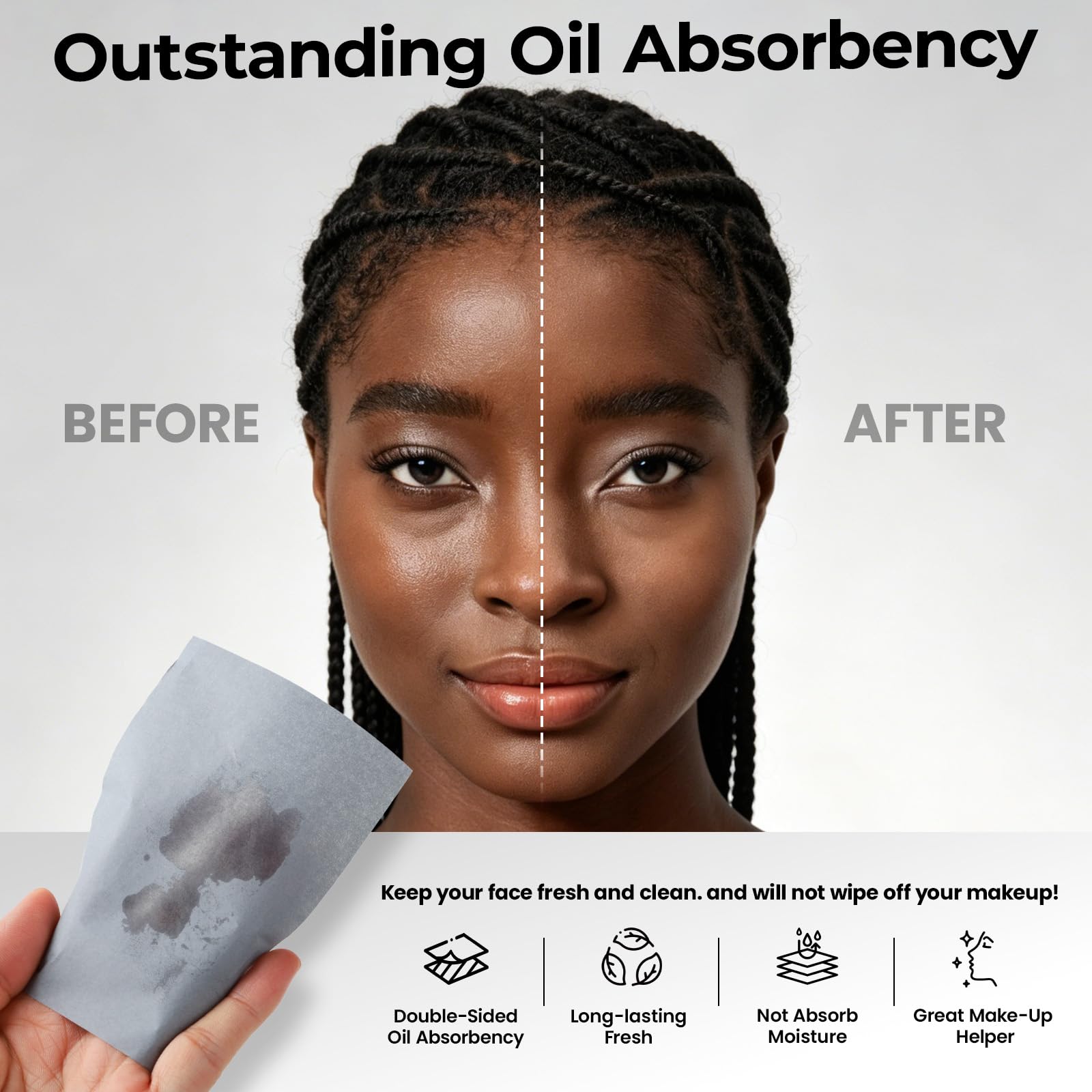 FANDAMEI 600 Counts Oil Blotting Sheets For Face, Blotting Paper for Oily Skin, Oil Control Film, Oil Absorbing Sheets For Face, Oil Absorbing Tissues, Oil Blotting Papers