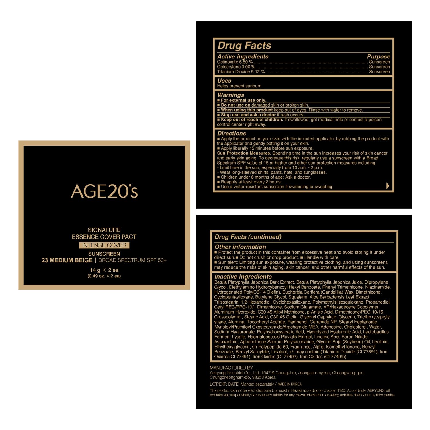 AGE20'S Signature Essence Pact SPF 50+ | Pack of 2 | 23 Medium Beige | Cream Foundation, Dewy Finish, Natural Coverage | Korean Cushion Foundation