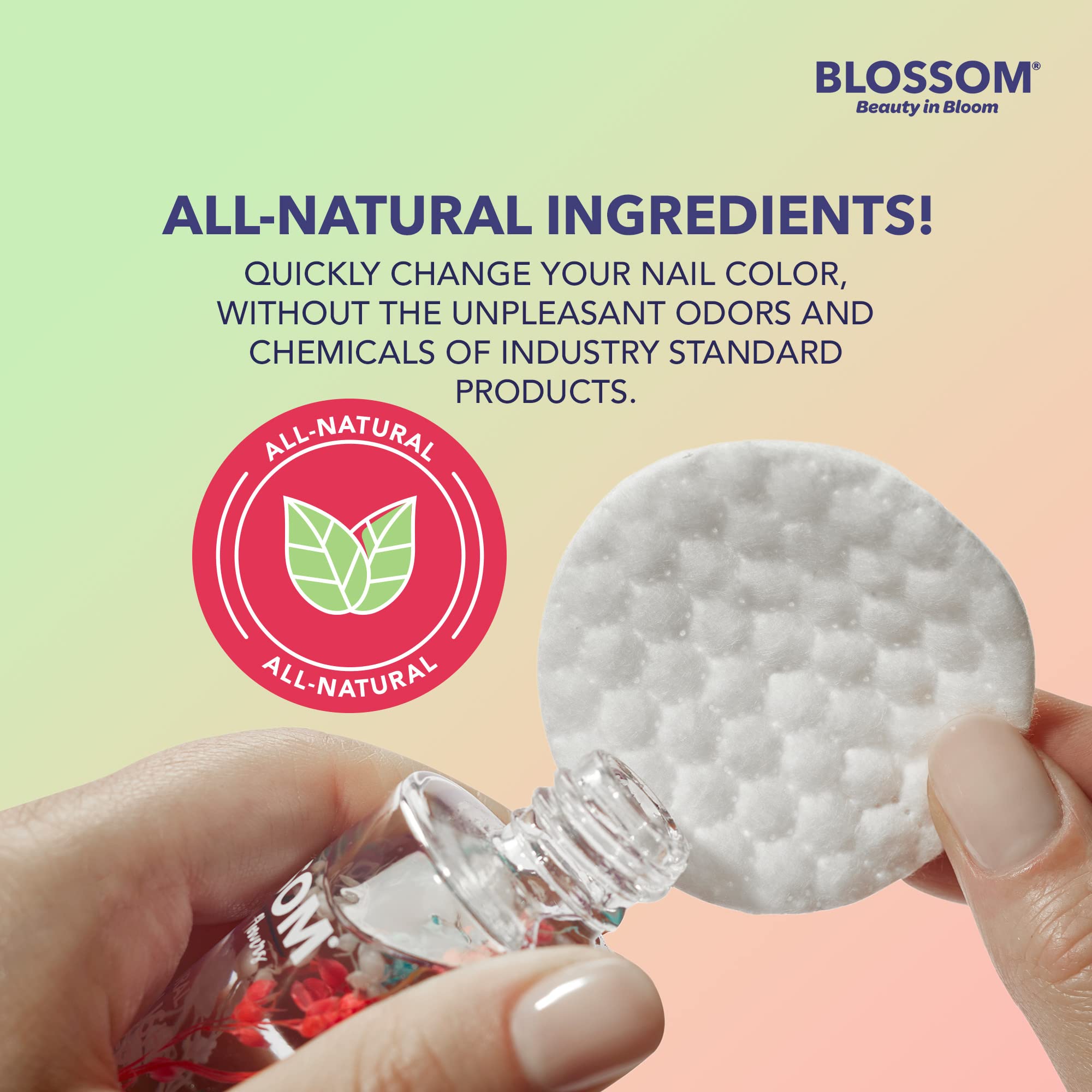 Blossom Non Toxic Nail Polish Remover Non Acetone, All Natural Scented, Vegan, Acetone Free Nail Polish Remover, Organic Plant-Based, Infused with Real Flowers, Made in USA, 2oz, Spring Bouquet