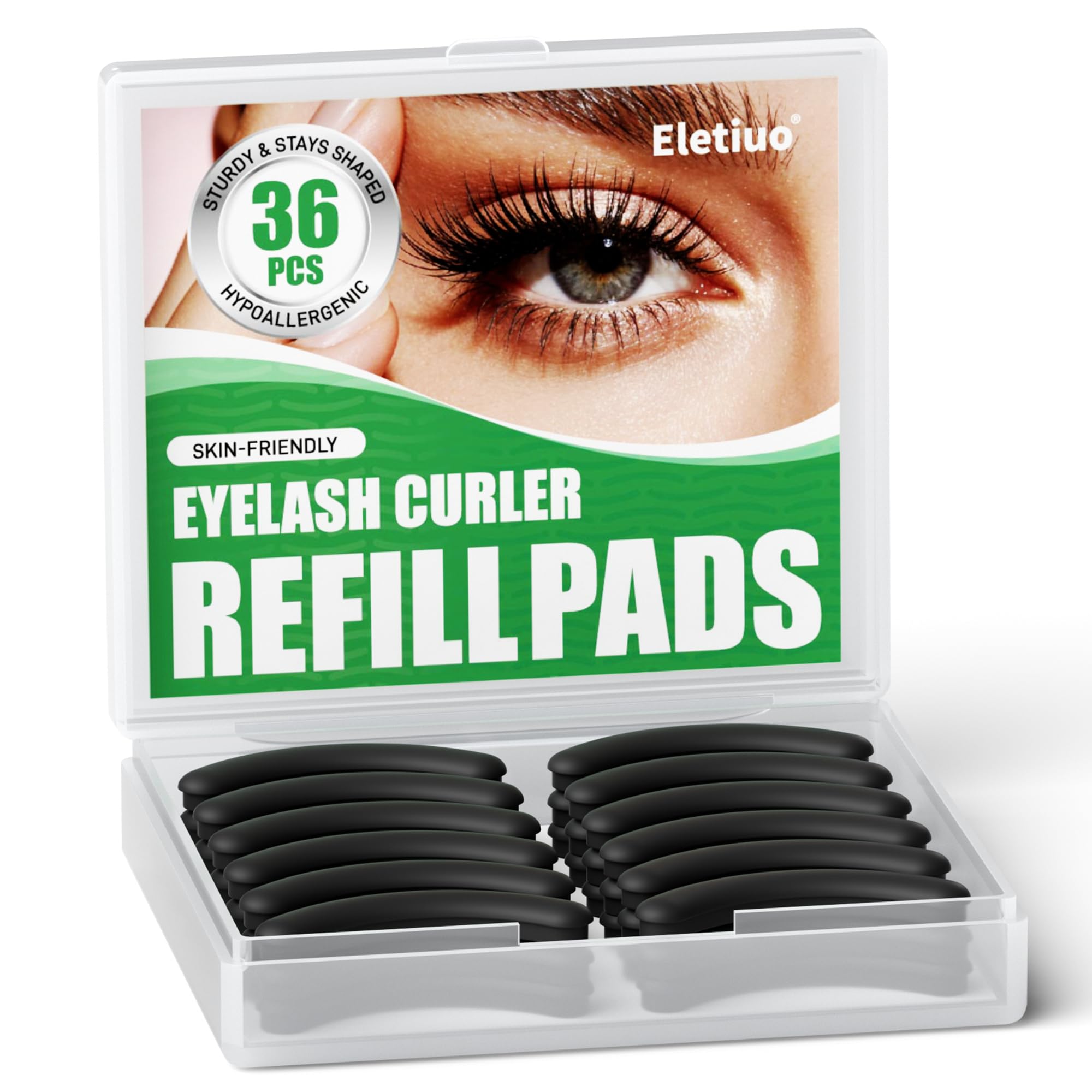 36Pack Eyelash Curler Refill Pads,Compatible with Shiseido and Most Standard Eyelash Curlers,Soft Silicone Gentle on Lashes,Trim-to-Fit Design,Easy to Replace,Curler Replacement Cushions,Black
