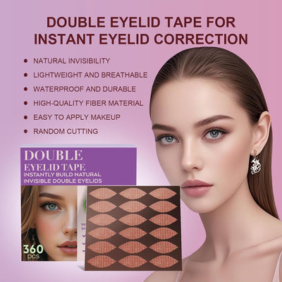 Natural Invisible Double Eyelid Tape 360pcs - Waterproof Lace Eye Lift Strips for Hooded/Sagging Eyes, Instant Enhancing Adhesive with Seamless Blend for All Eyelid Types