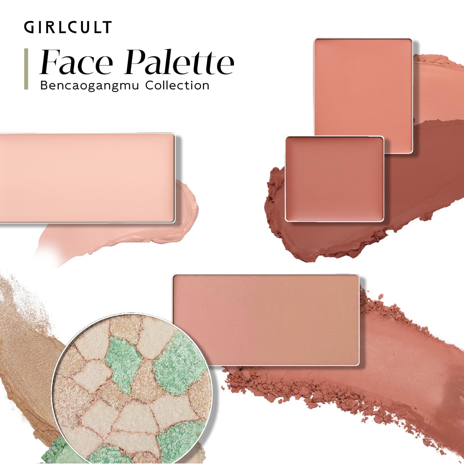 GIRLCULT Face Makeup Palette, Cream Makeup Palette with Blush, Contour & Highlighter Makeup, Hydrating Formula for Dewy Glow, 5-in-1 Face Palette for Fair Skin (#02 Dorothy)