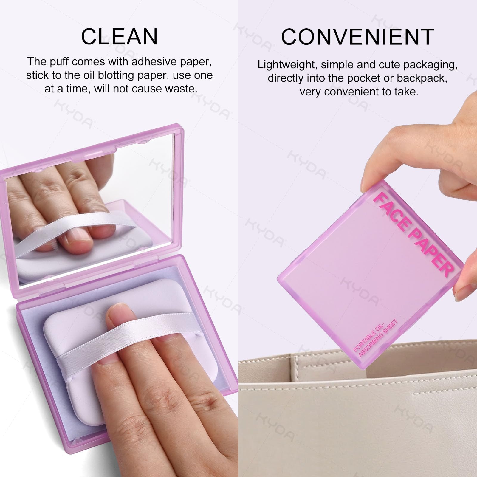 KYDA 200 Sheets Face Oil Blotting Paper, Included Refills, Mirror and Puff, Oil Absorbing Sheets for Matte Makeup, Controls Shine, Absorb Excess Oil, Travel Size Gentle Face Makeup