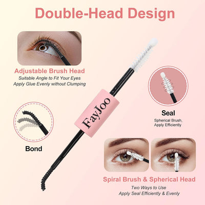 Eyelash Adhesive Long Lasting Up to 5 Days, Strong & Flexible Hold Glue for Eyelash Extensions, Hypoallergenic Mild, Waterproof & Quick-Dry, 2 in 1 Bond & Seal for Lash Cluster(5ml+5ml), Black