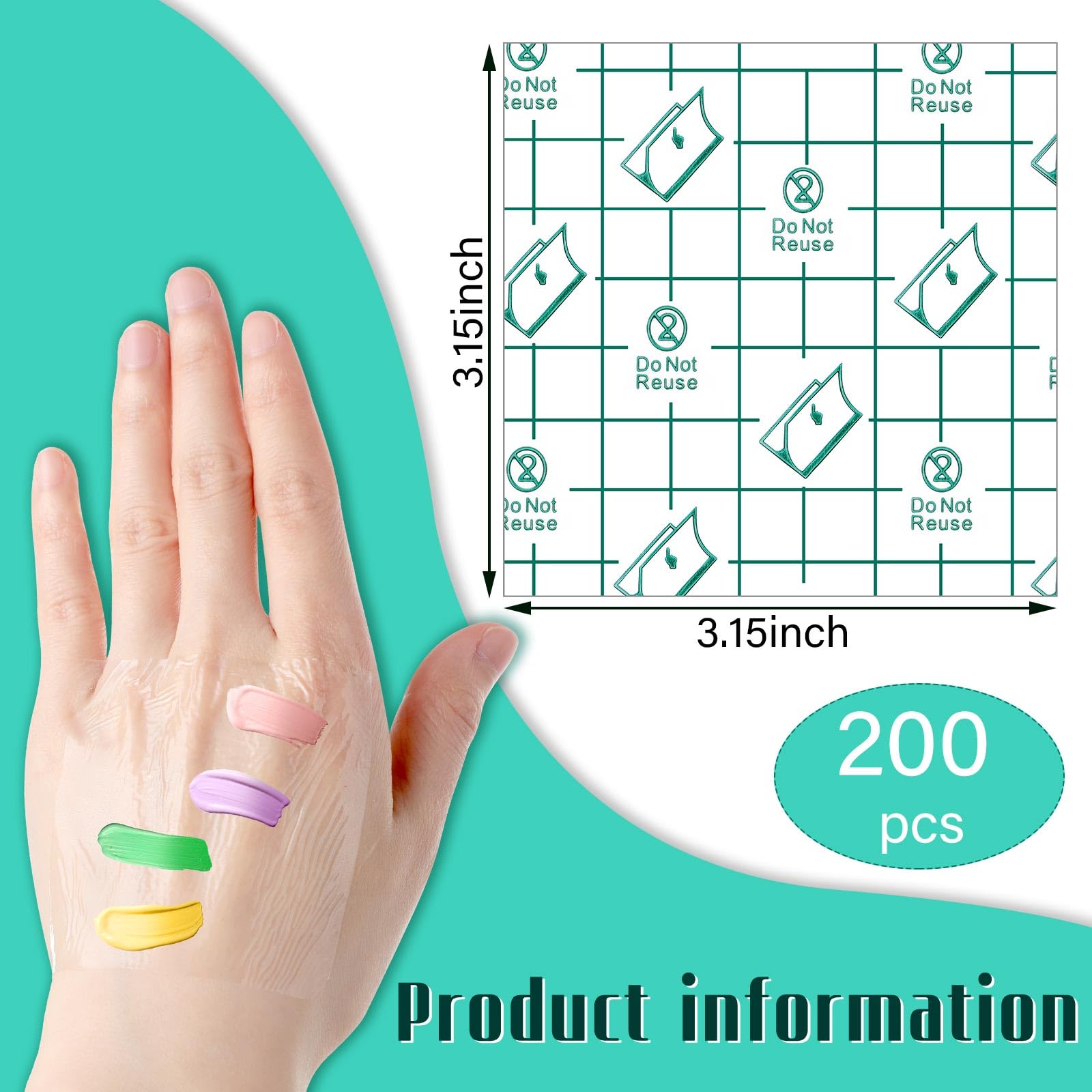 Linyuthia 200 Pieces Makeup Hand Palette Single Use Waterproof Makeup Mixing Palette Disposable Foundation Mixing Tray Adhesive Artist Cosmetic Tape for Women(3.15 x 3.15 Inch)