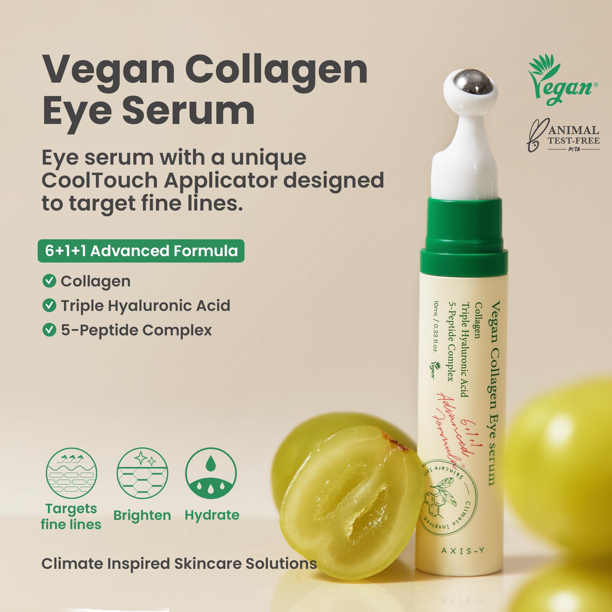 AXIS-Y Vegan Collagen Eye Serum - K Beauty Triple Hyaluronic Acid & Peptide Collagen Serum Improve Skin Elasticity, Reduce Fine Lines & Dark Circles - Vegan Korean Skin Care Eye Cream (0.33 fl. oz.)