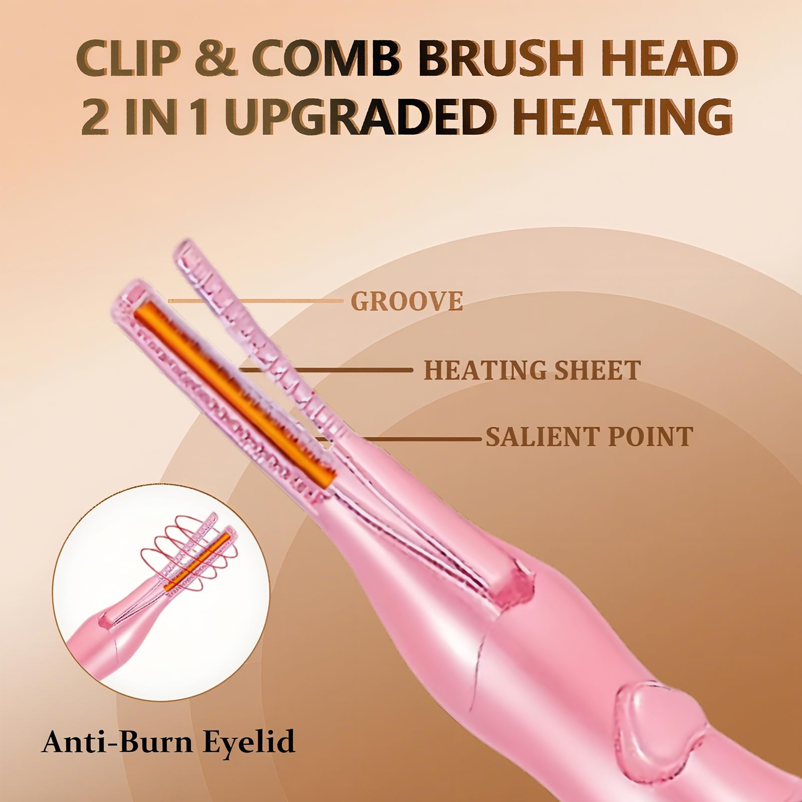 Heated Eyelash Curler - 2-in-1 Clip-Type Design, 3 Temperature Modes, Natural Curling 24H Long-Lasting Curl, Gift for Women & Girls, Light Pink DA