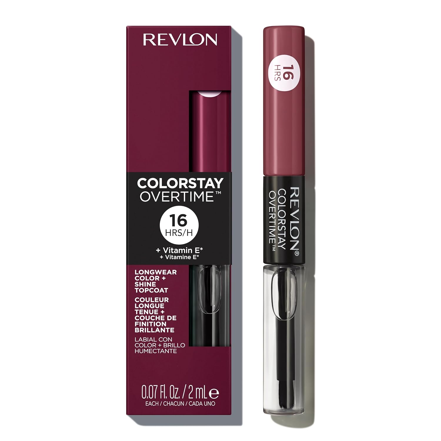 Revlon ColorStay Overtime Liquid Lipstick with Clear Lip Gloss, Long-Lasting Lip Color, Dual Ended with Moisturizing Vitamin E, 350 Bare Maximum, 0.07 fl oz