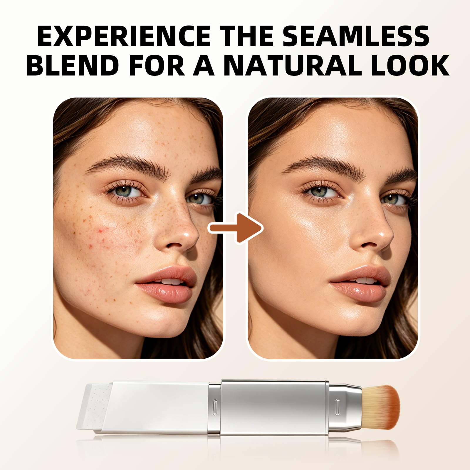 Color Changing Foundation Stick, Dual-Ended Foundation & Concealer Stick with Brush, Lightweight Coverage, Smooth Blendable Finish, Portable for Daily Use (Natural)