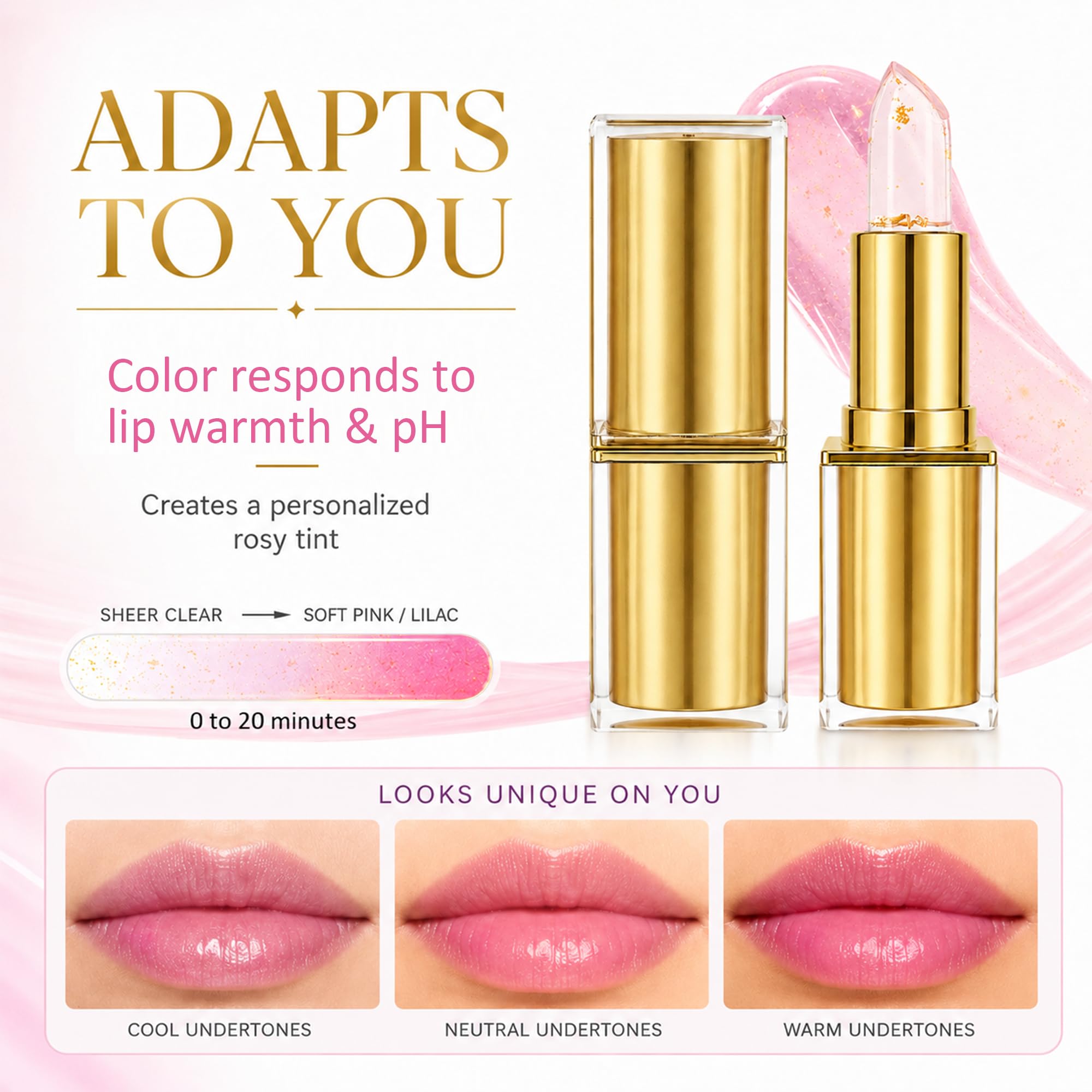 Areliaa Lipstlck pH Color Changing Lipstick 2 Pack, pH Reactive Lip Tint with Glossy Finish, Clear Moisturizing Lip Balm, Personalized Pink Shade for Daily Makeup