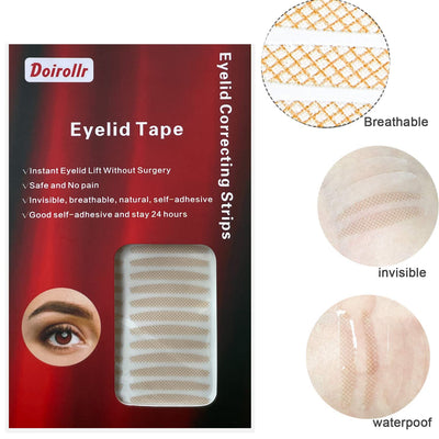 200Count Double Eyelid Tapes Stickers (One-Sided Sticky), Eyelid Tape, Double Lifter Strips, Invisible & Waterproof Double Eyelid Sticks with Fork Rods & Tweezers