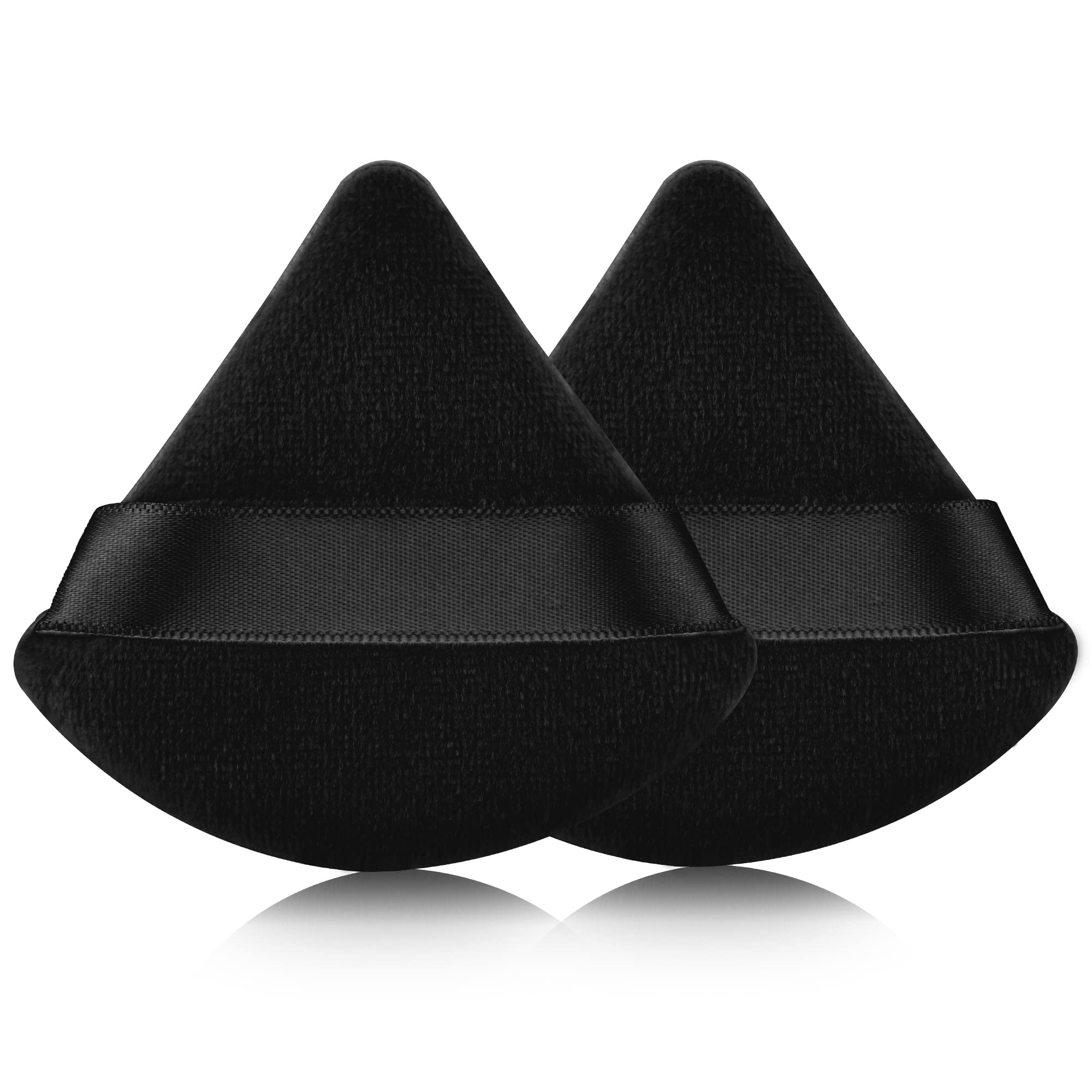 EVAOUXIU 2 Pcs Triangle Powder Puff for Face Powder, Soft Plush Setting Makeup Puff, Velour Cosmetic Foundation Blender Sponge Beauty Makeup Tools (Black)