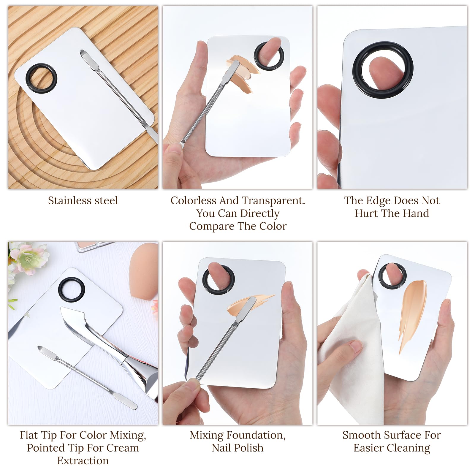 Matwsec 3PCS Makeup Mixing Palette Foundation Palette with Foundation Spatula and Double-Ended Makeup Brush for Women Facial Cosmetic Nail Art Pigment Blending