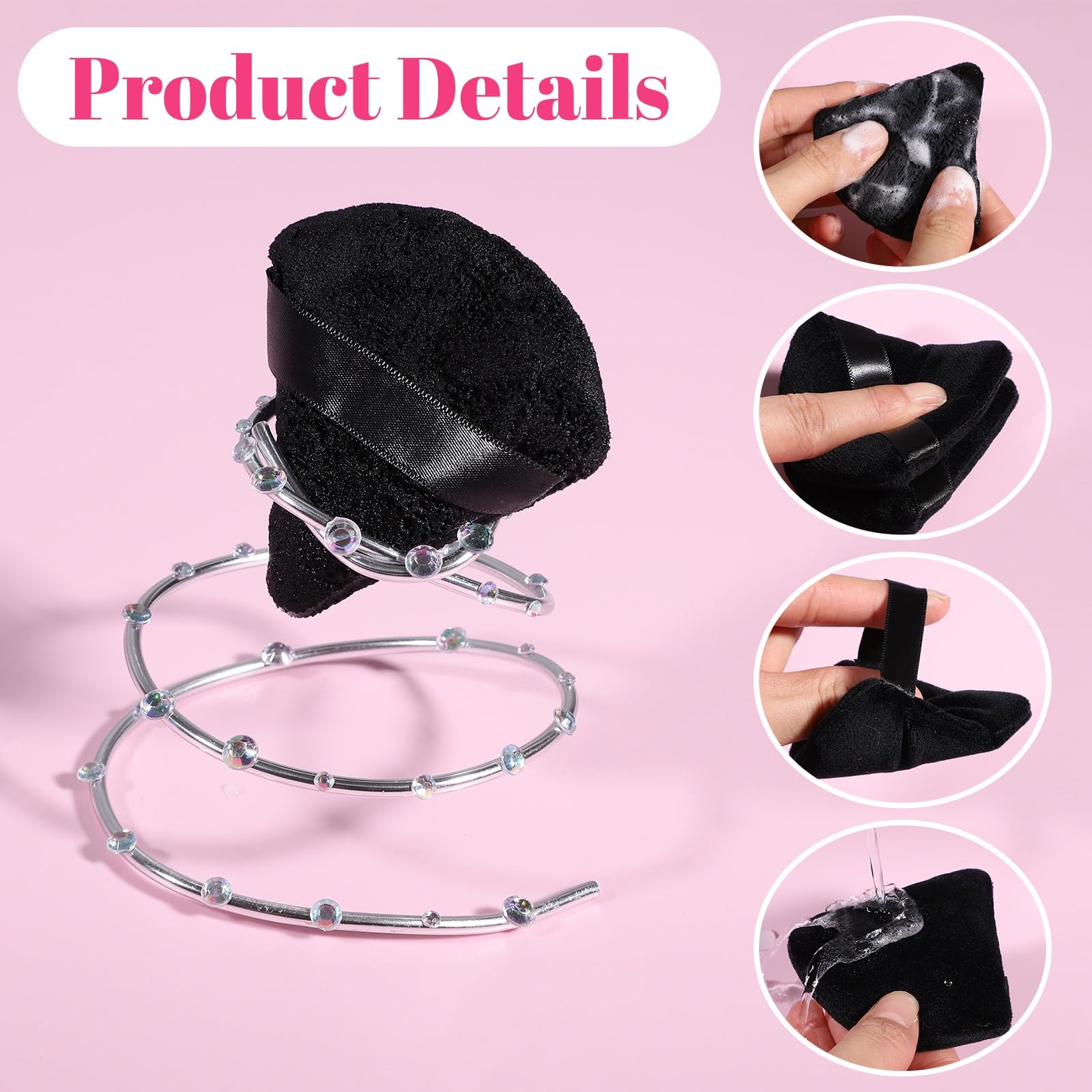 Pimoys 6 Pcs Powder Puff, Face Soft Triangle Makeup Puff Velour Makeup Sponge for Loose Powder (Black)