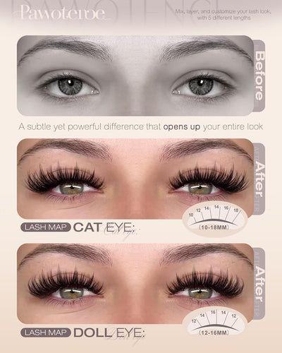 Pawotence Manga Lash Clusters 10-18mm Eyelash Clusters 144pcs Cluster Eyelash Extensions Anime Cluster Lashes Individual False Eyelashes for DIY Lash Extension
