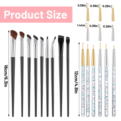 Molain 15 Pcs Eyeliner Brushes Set, Slanted Makeup Gel Eyeliner Brush Fine Bent Eyeliner Brushes Pointed Round Makeup Brush Angled for Gel Eyeliner Eye Makeup Tools for Women Girls