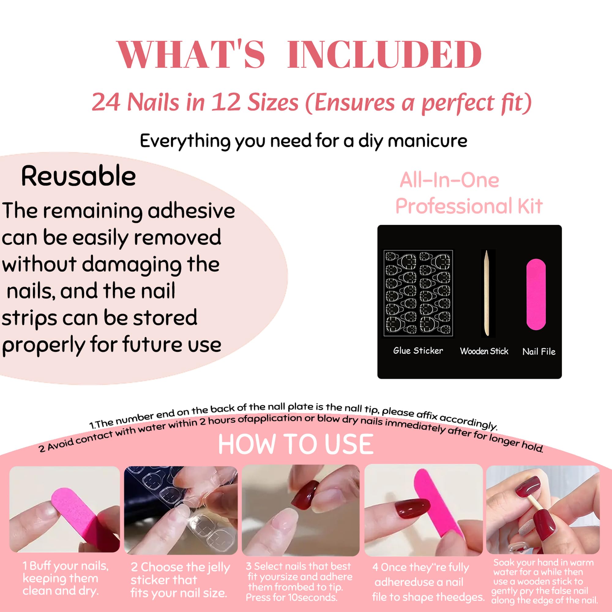 Press on Nails Medium Almond French Tip, Fake Nails with 3D Texture Embossed Flower Seashell Starfish Designs, Acrylic False Nail Glossy Glue on Nail, Full Cover Artificial Stick on Nails for Women