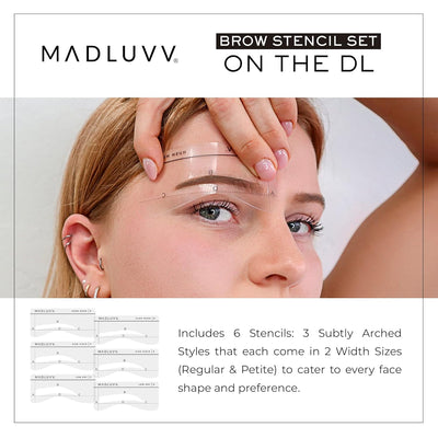 MADLUVV Eyebrow Shaper Stencils – 6 Reusable Stencils for Microblading, Brow Mapping & Shaping – Petite & Regular Sizes – for PMU & Semi-Permanent Makeup Artists – On The DL Set