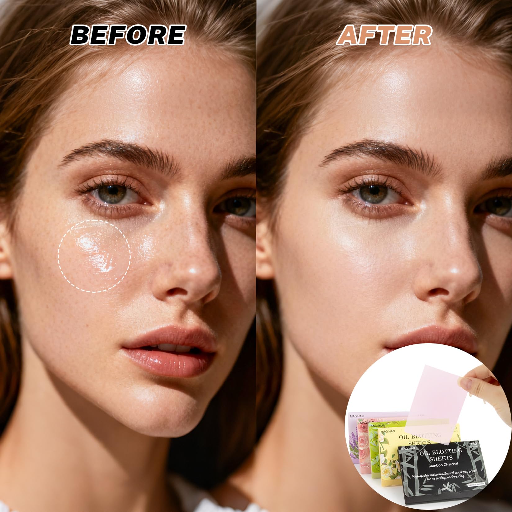 5 Packs Oil Blotting Sheets for Face - MAQIHAN 5 Scents,750 Counts Oil Absorbing Sheets Blotting Paper for Oily Control Skin Paper Face Oil Sheets Premium Bamboo Charcoal Blotter Paper for Women