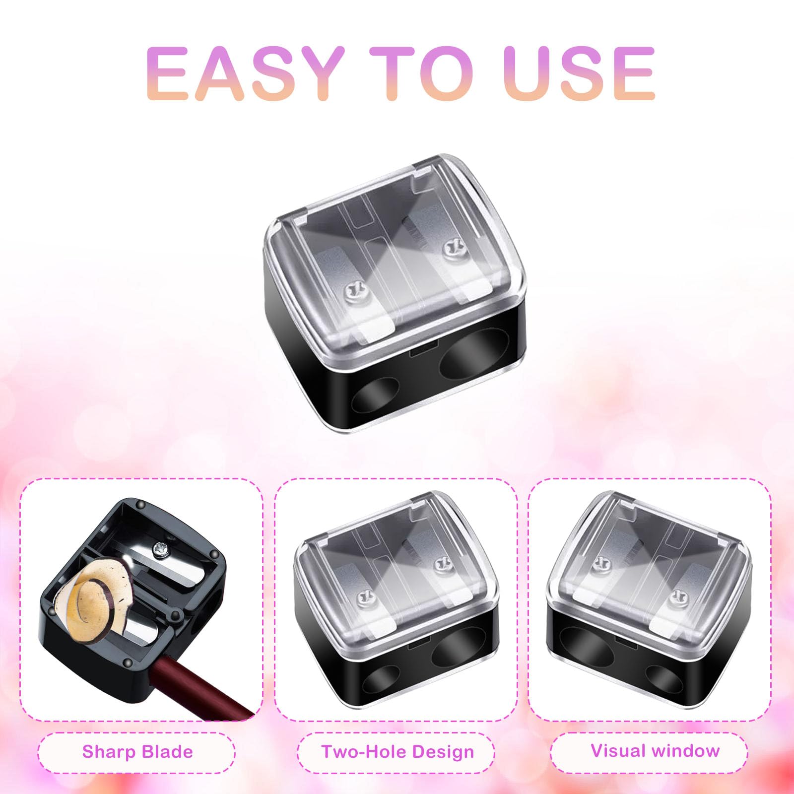 Makeup Pencil Sharpener, 4 Pack Dual Hole Cosmetic Pencil Sharpener for Lip Liner Eyeliner and Brow Pencils, Cosmetic Manual Tools for Women and Makeup Artists,Stainless Steel Blades and Plastic Cover
