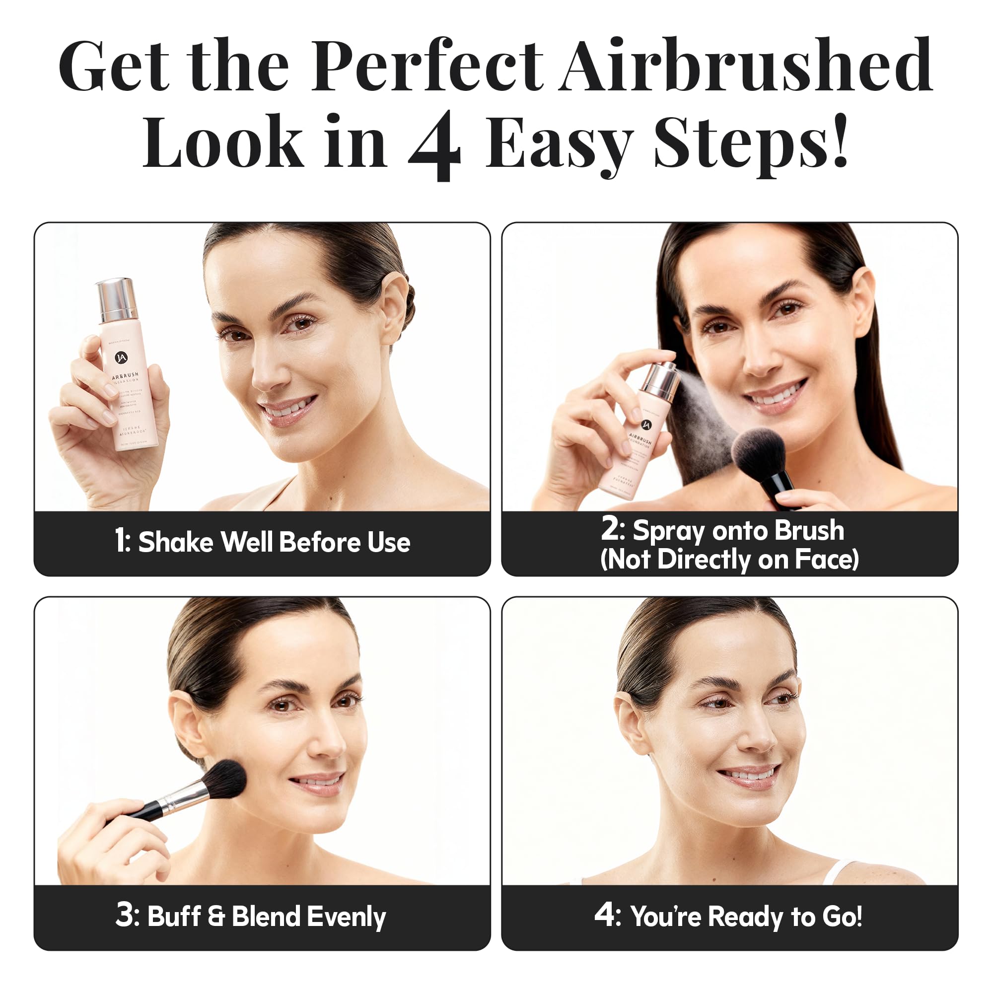Jerome Alexander MagicMinerals AirBrush Foundation – 2 Piece Set with Airbrush Foundation and Kabuki Brush - Spray Makeup with Anti-aging Ingredients for Smooth Radiant Skin - Light Medium