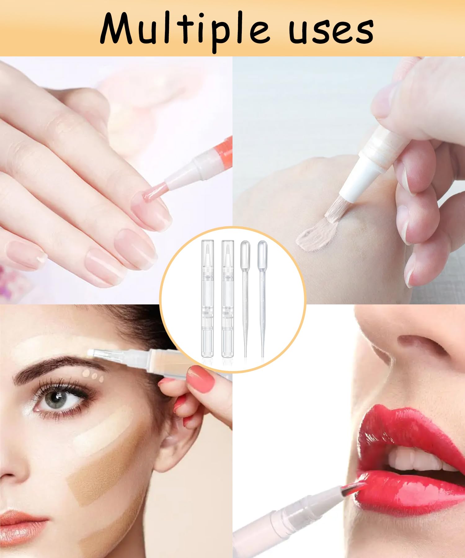uadbau 6 Pcs 3ml Empty Cuticle Oil Pen with 4 Pcs Transfer Pipettes - Transparent Nail Oil Twist Pens with Brush Tip for Nail Oil, Eyelash Growth Liquid, Cosmetic Lip Gloss Container Applicators