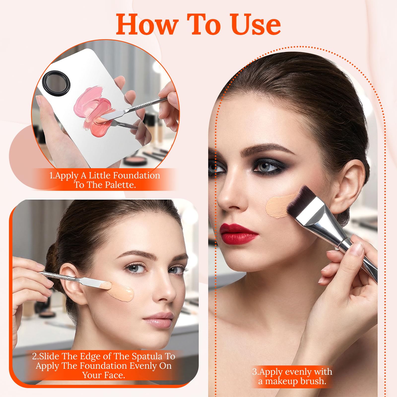 Ouligay 3 Pcs Make Up Spatula Tool,Makeup Mixing Palette,Makeup Palette Tray,Foundation Spatula,Double-Headed Foundation Brush, Makeup Brush Set for Women Girl Korean Make up Cosmetic Spatulas Tool