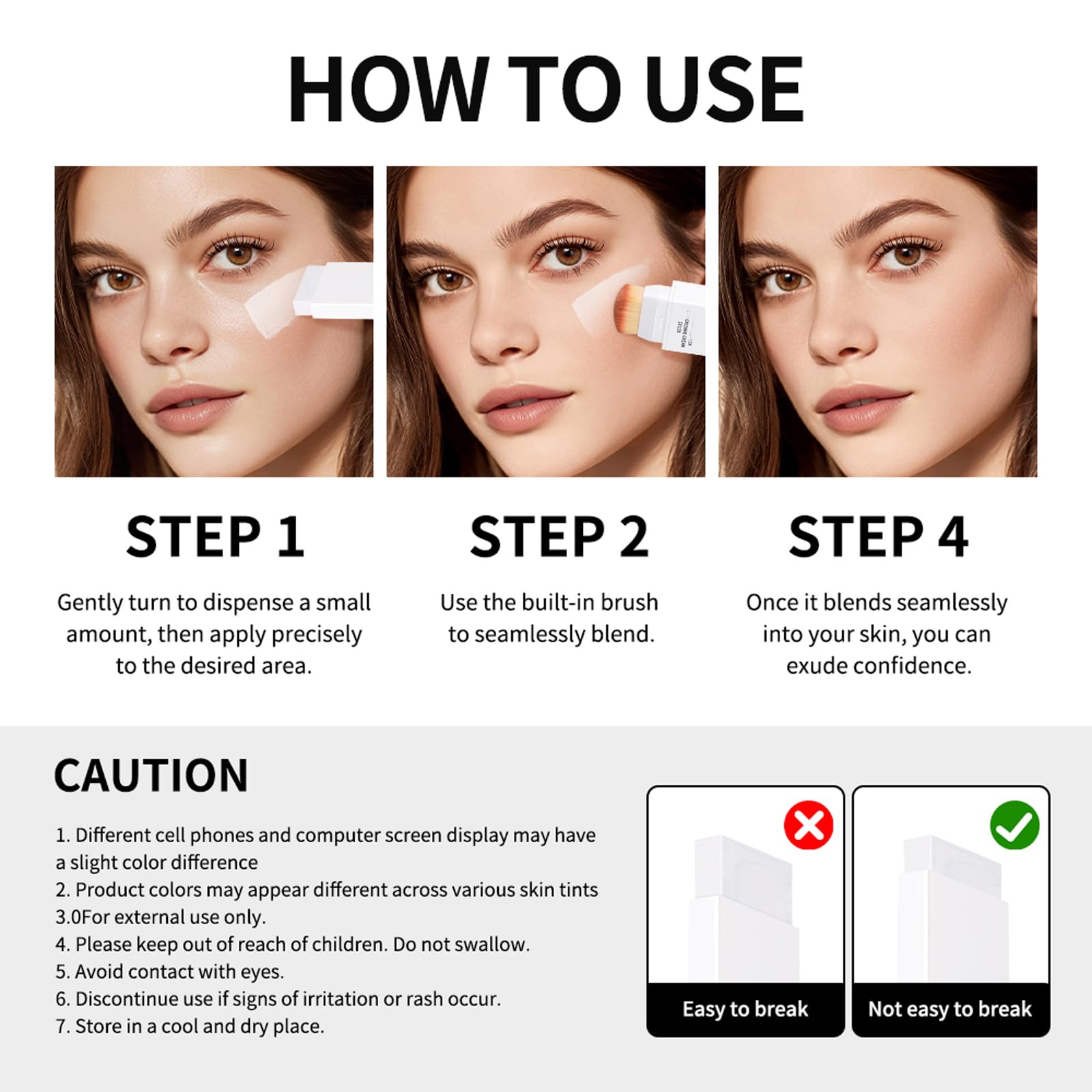 Easilydays Cover Cream Stick, Korean Portable Color-Changing Foundation Stick, Medium to Full Coverage, Brightening Makeup Base for a Smooth Hydrating Flawless Look, SoftBrush,#3 Natural