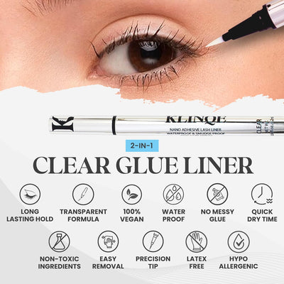 Clear Lash Glue Liner Pen, 2 in 1 Eyeliner Eyelash Adhesive for False Lashes, Strong Hold, Latex-Free, Quick Dry, Invisible Bond, Waterproof, Long-Lasting Glue for Strip Lashes