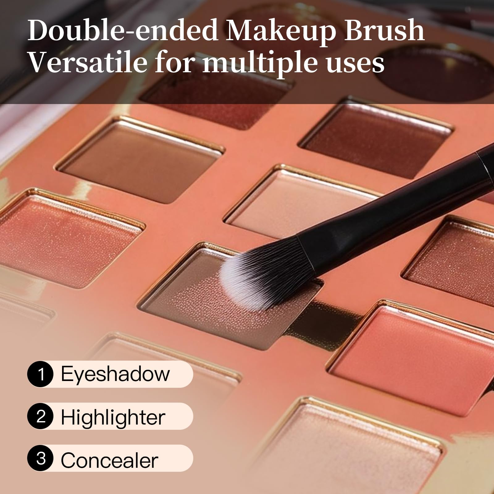 Double-ended Makeup Brush for Eyes, Professional Dual Ended Eye Shadow Blending Highlighter Brush, Small Travel Size for Cream, Liquid & Powder, Concealer & Highlighter Eye Make Up Brush (Black)