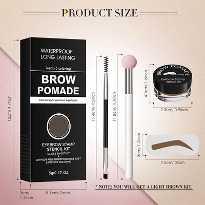Eyebrow Stamp Stencil Kit - for Waterproof Eyebrows Makeup, Eyebrow Stamp Kit with Sponge Applicator, 10 Eyebrow Stencils, Dual-ended Brow Brush, Waterproof Eyebrow Pomade (Light Brown)
