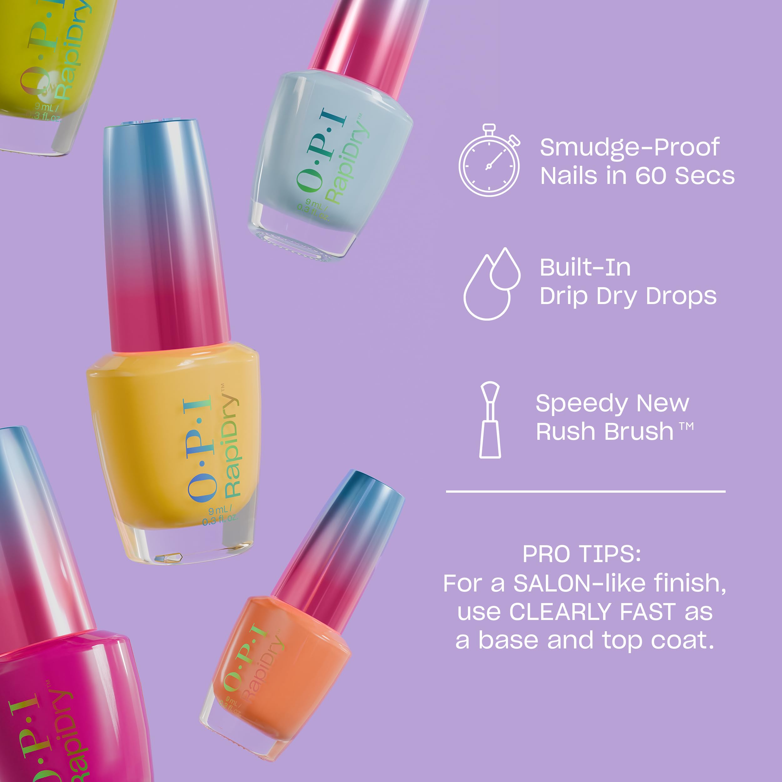 OPI RapiDry Flash n' Flirty | Opaque Soft Pink Pearl Quick Dry Nail Polish | Vegan, Smudge Proof, Fast Drying