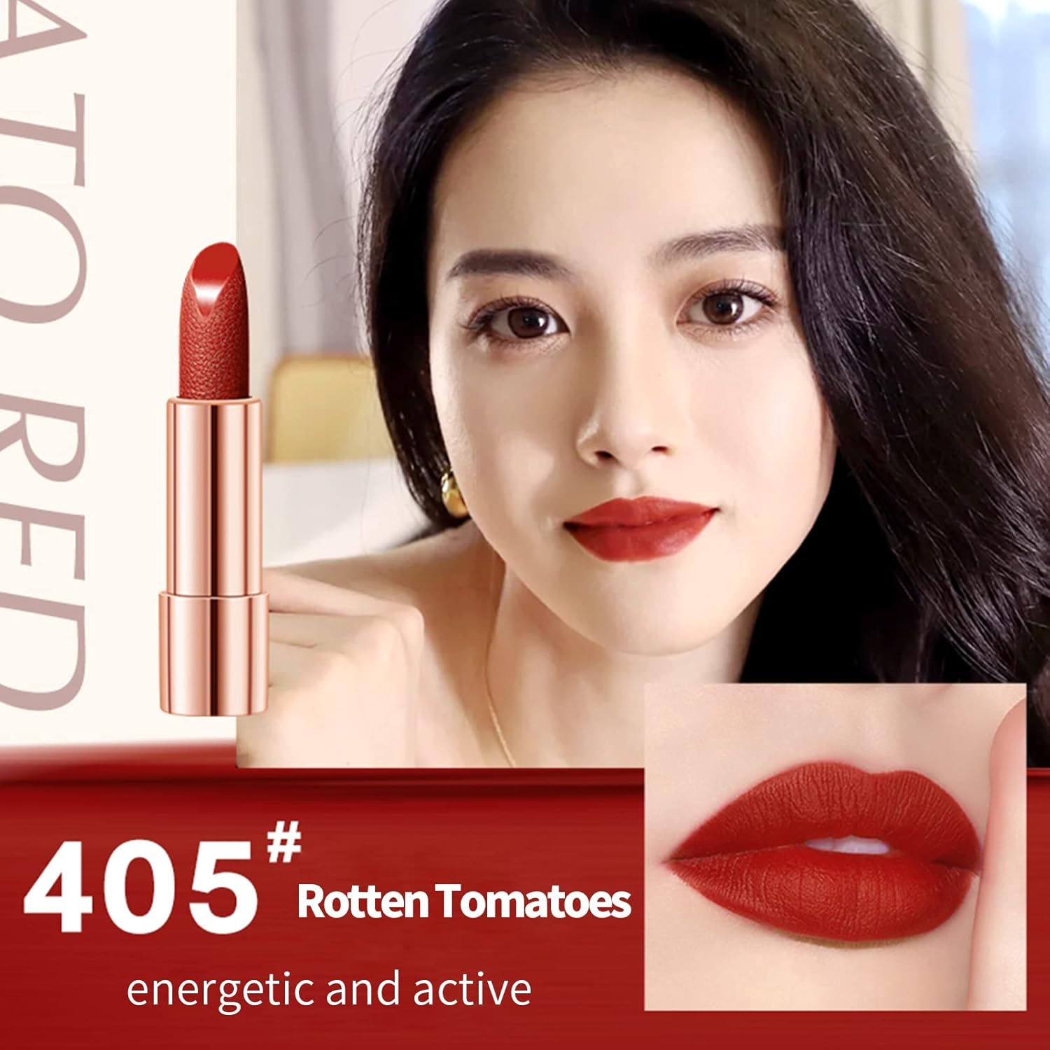 Newvenper 3 Colors Matte Lipstick Set Lip Stick with Orange Chain Bag Package Velvet Lip stick Set Waterproof Non-Stick Cup Long Lasting Retractable Red Lipstick Set 3.5gx3 Pcs