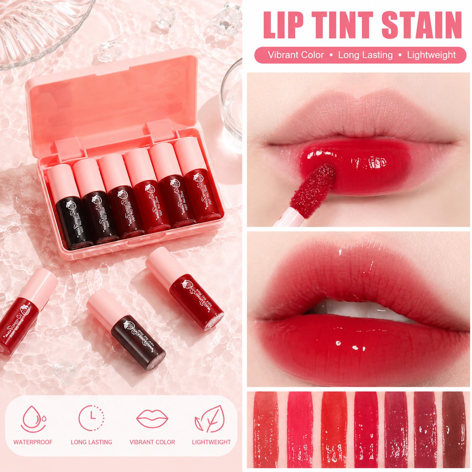 6 Colors Lip Tint Stain Set, Korean Makeup Lip Stain Moisturizing Mini Liquid Lipstick, Multi-use Lip and Cheek Tint, Long lasting Non-Stick Cup Waterproof, Cute Stuff, Lip Color Makeup