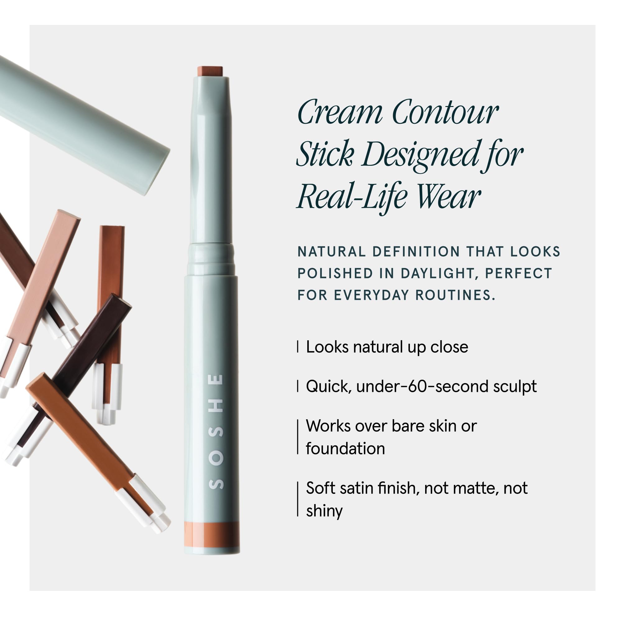 SOSHE Precision Sculpting Stick Cream Contour Stick- Satin Finish Contour Makeup- Three-Angle Tip for Cheek, Jaw and Nose, Multi Use - Blendable - Vegan - Refillable - (Linen - Light)