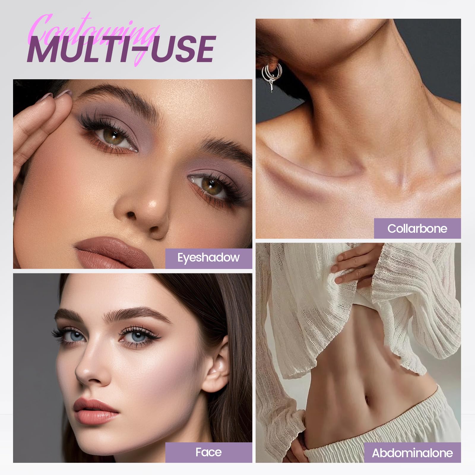 Noerrors Taupe to Mauve Cool Toned Contour Palette, Lightweight Smooth Blendable Matte Grey Pressed Powder Contour for Fair Pale Olive Light Skin, Nose Contouring Face Sculpting Cream Bronzer Makeup