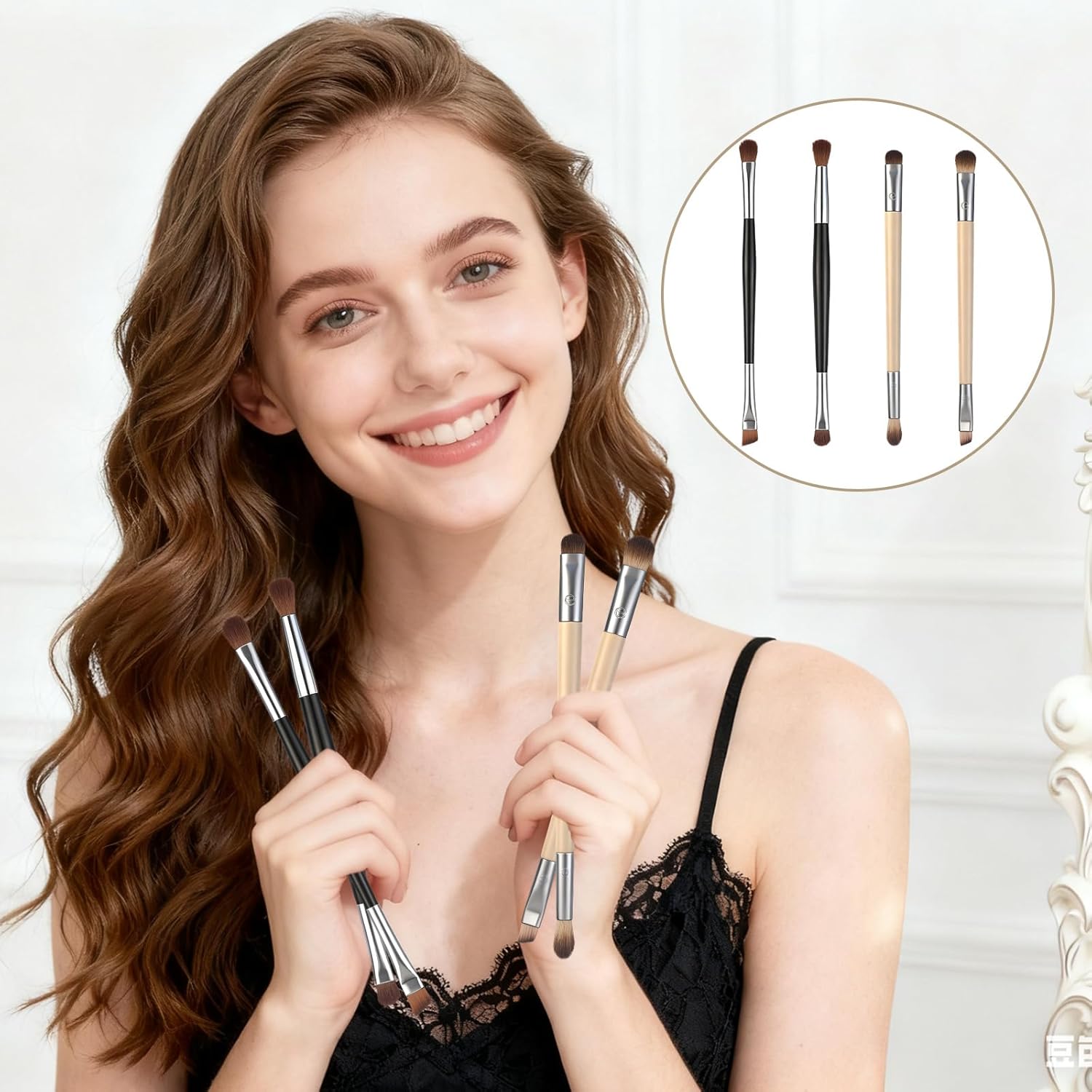 4Pcs Eyeshadow Brushes 2 in 1 Double Ended Eyeliner Smudge Brush Professional Eyeshadow Blending Brush for Concealer Eyebrows Eyeliner