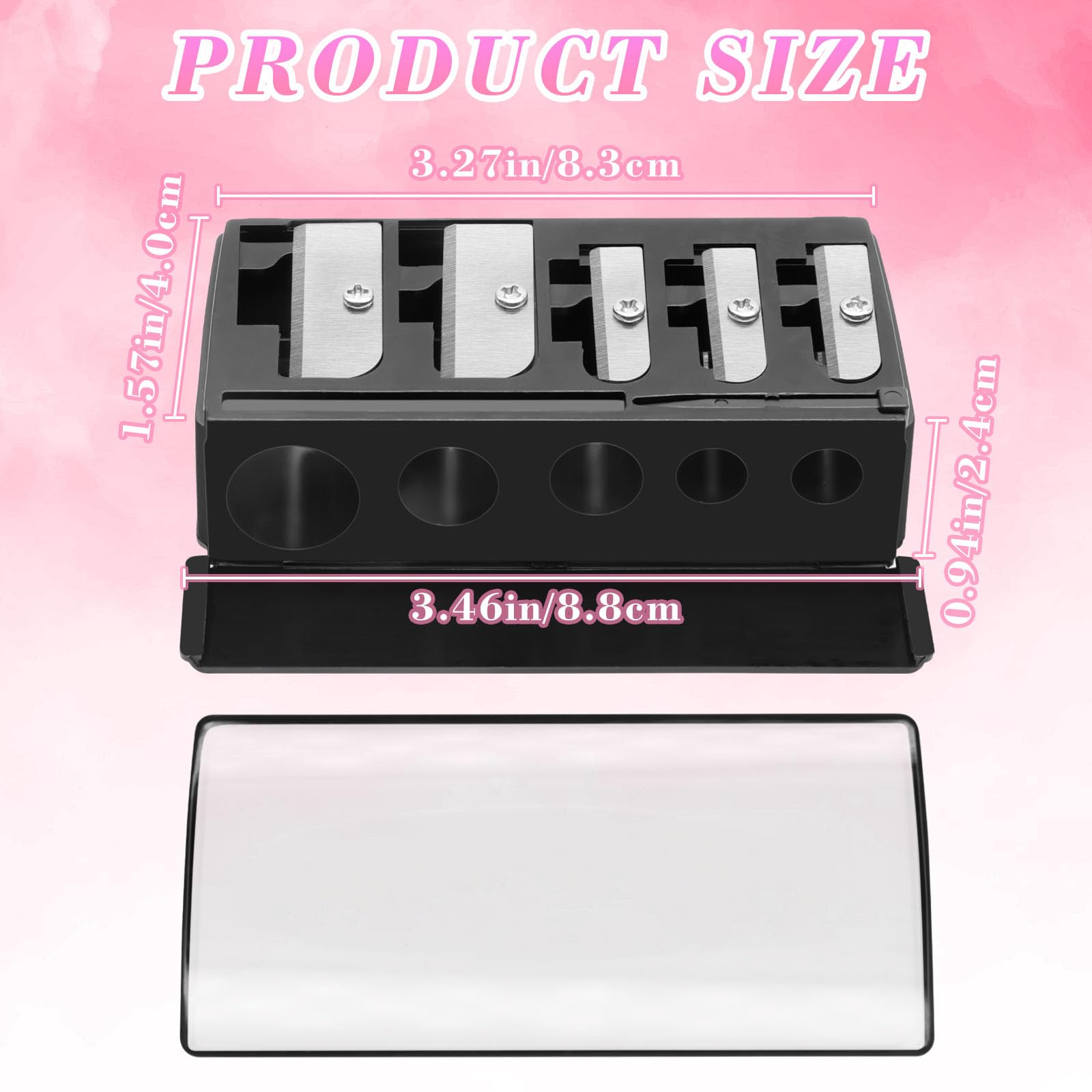 2-Pack 5 Hole Cosmetic Pencil Sharpener, Makeup Pencil Sharpener with Lid-Long Point Eyeliner Sharpener,Eyebrow and Lip Liner Sharpener for Women,Portable Manual Makeup Tool (Black)