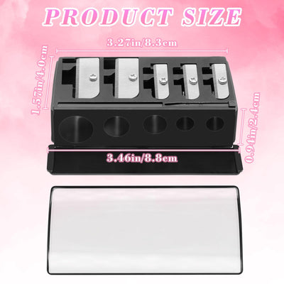 2-Pack 5 Hole Cosmetic Pencil Sharpener, Makeup Pencil Sharpener with Lid-Long Point Eyeliner Sharpener,Eyebrow and Lip Liner Sharpener for Women,Portable Manual Makeup Tool (Black)