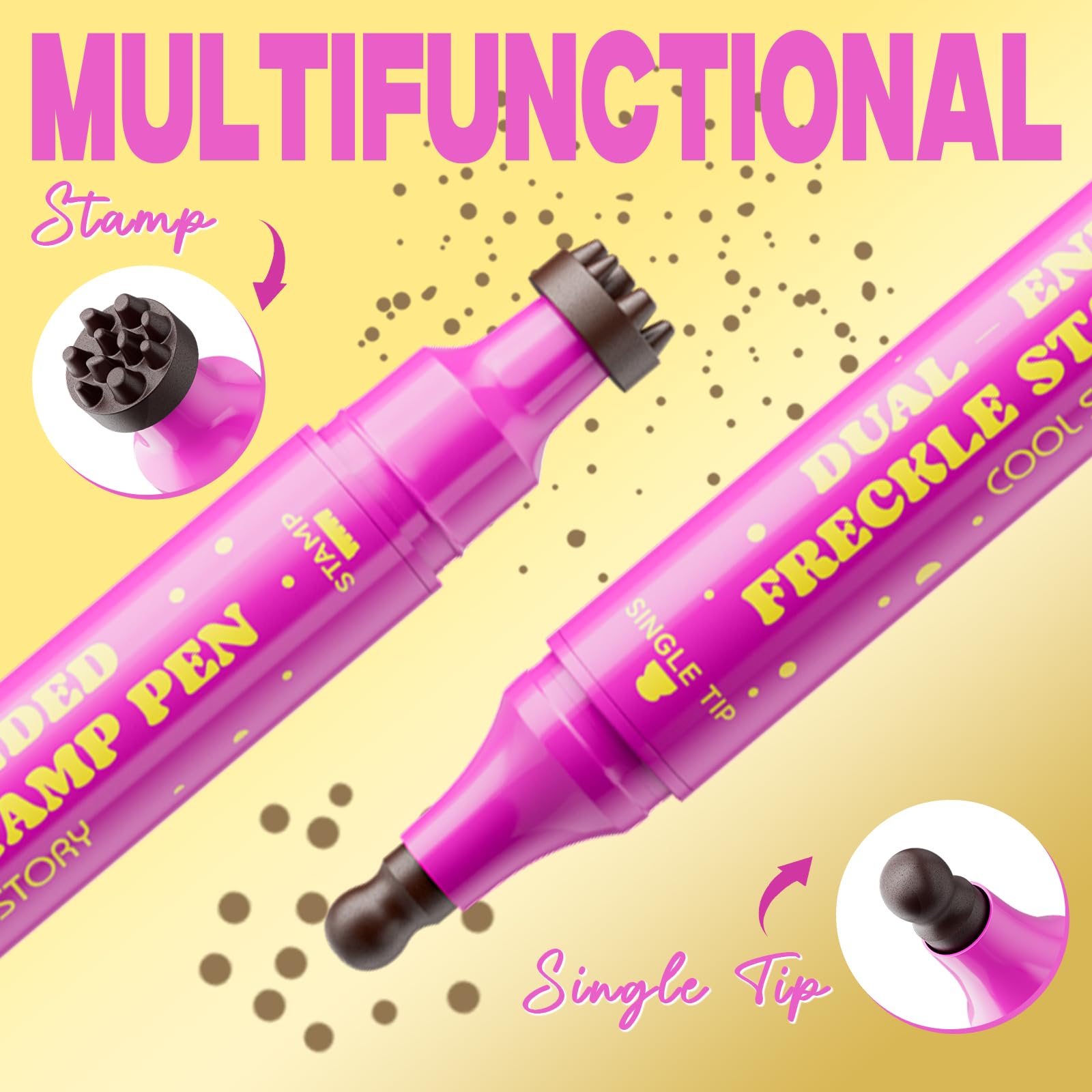 Beauty Glazed Dual-Ended Freckle Stamp Pen – Realistic Faux Freckles Makeup with Soft Sponge Stamp & Precision Tip – Waterproof Long-Lasting Freckle Marker for Natural or Bold Looks (02 Mousy Brown)