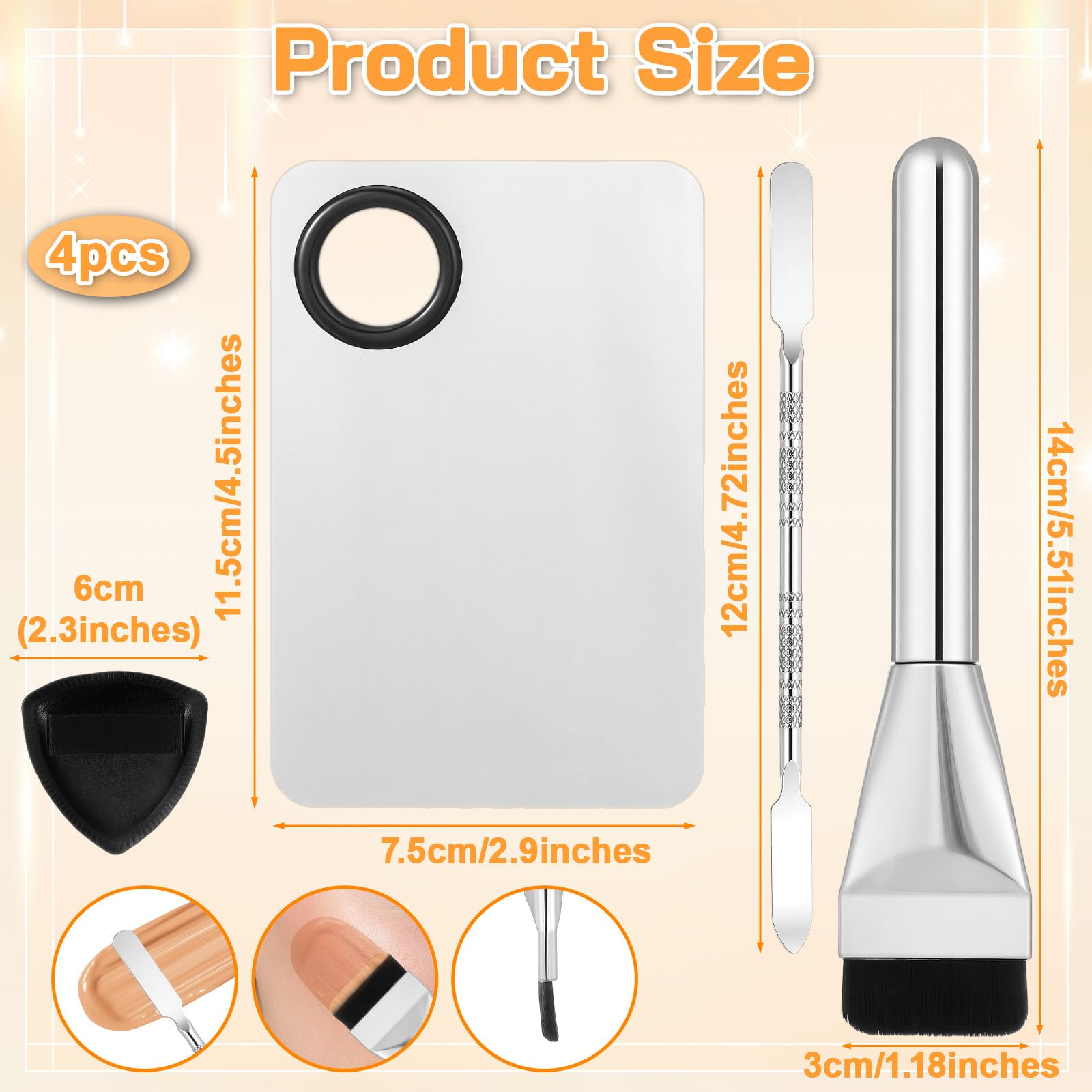 Xinjoduz 4 PCS Makeup Mixing Palette, Foundation Makeup Mixing Tray, Metal Make up Spatula Palettes Tool, Professional Cosmetic Artist Accessories Set for Women Girl Eye Shadow Eyelash Nail Art