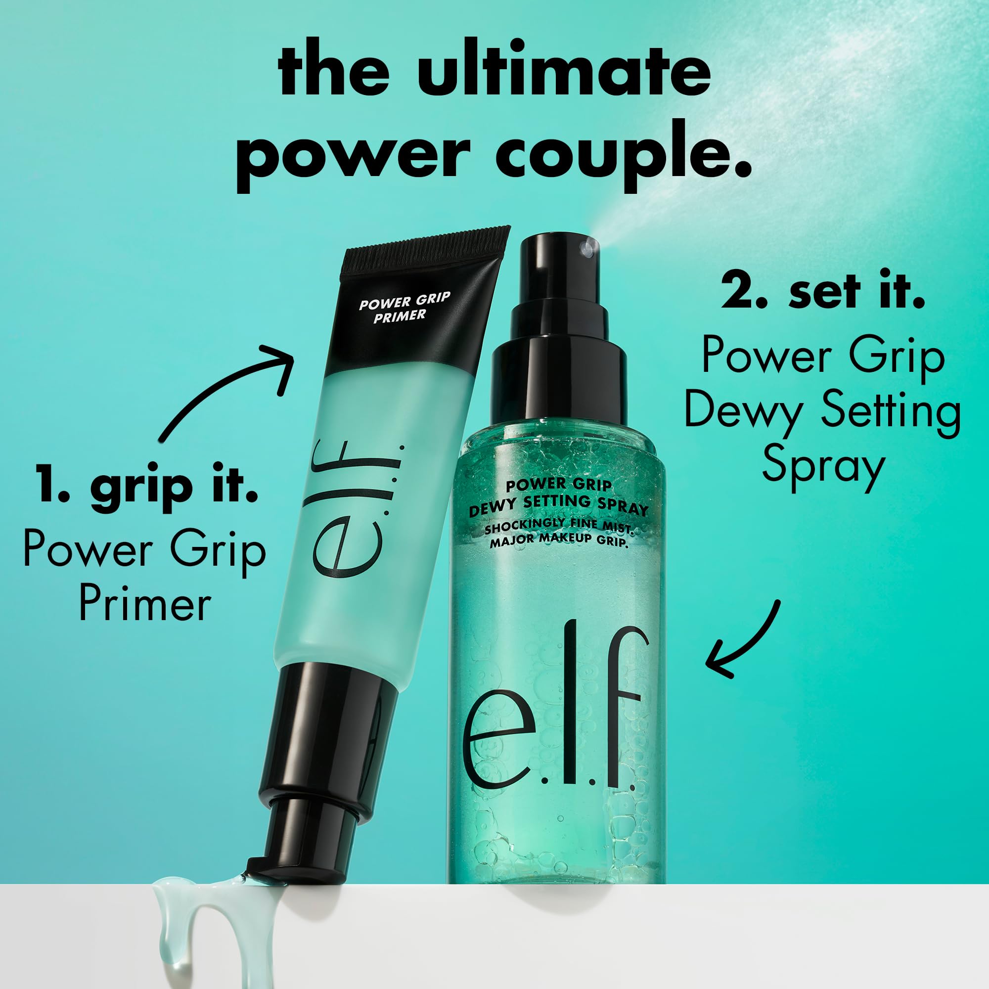 e.l.f. Power Grip Dewy Setting Spray, Hydrating Primer Sets & Grips Makeup for a Dewy Finish, Ultra Fine Mist with Hyaluronic Acid, Vegan & Cruelty-Free