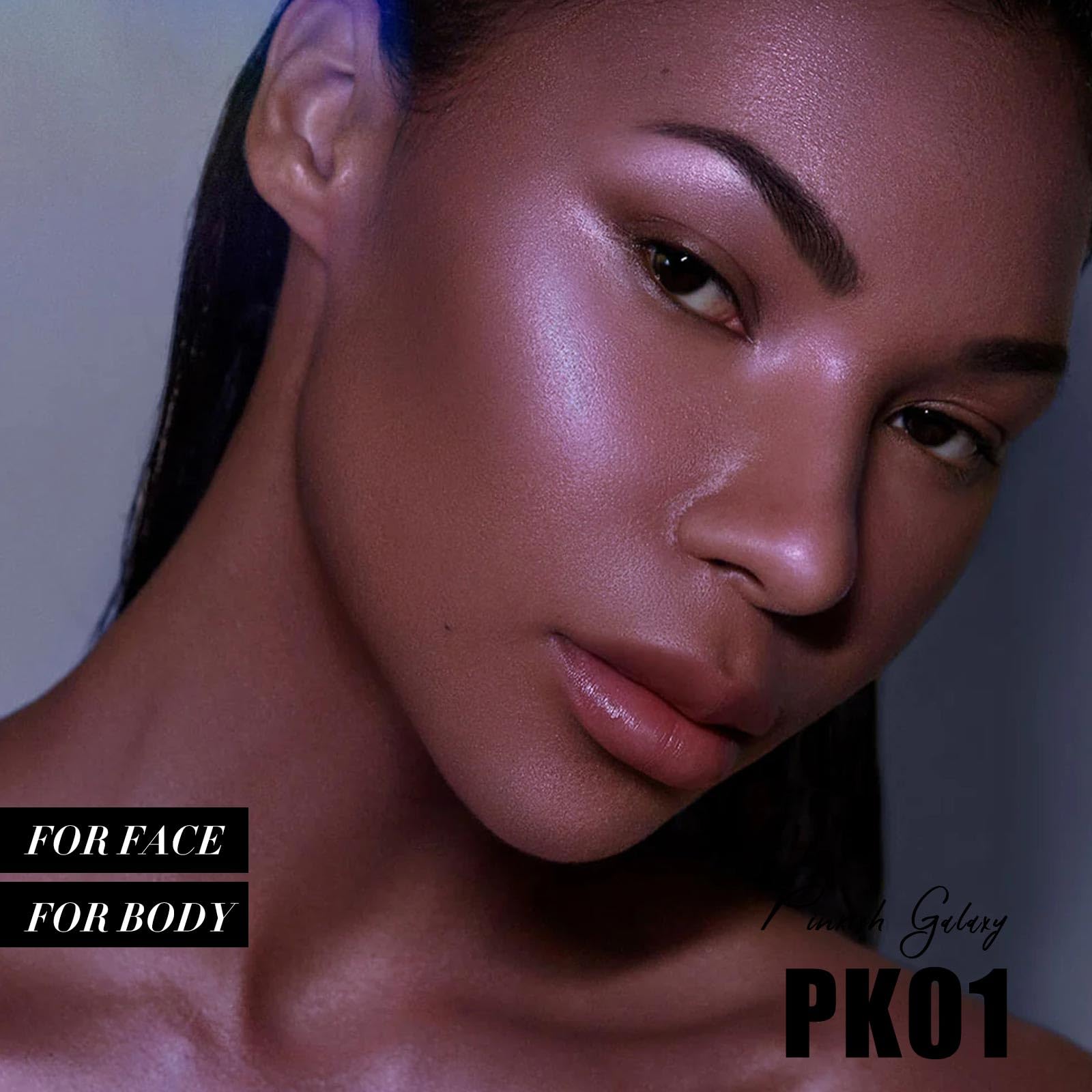 FOCALLURE Shimmer Face Highlighter Makeup Powder, Gel to Powder Glow Finish, Leaving a Lightweight & Healthy Radiance, Long Lasting Luminous Face Body Highlighter Makeup,PK01 Pinkish Galaxy