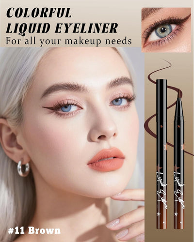Colored Liquid Eyeliner Pen, Brown Waterproof Waterline Matte Eye Liner Pencil, High Pigmented Long Lasting Quick Drying Bright Colorful Eyeliner Pen for Women, Halloween Christmas Eye Makeup Gifts-11