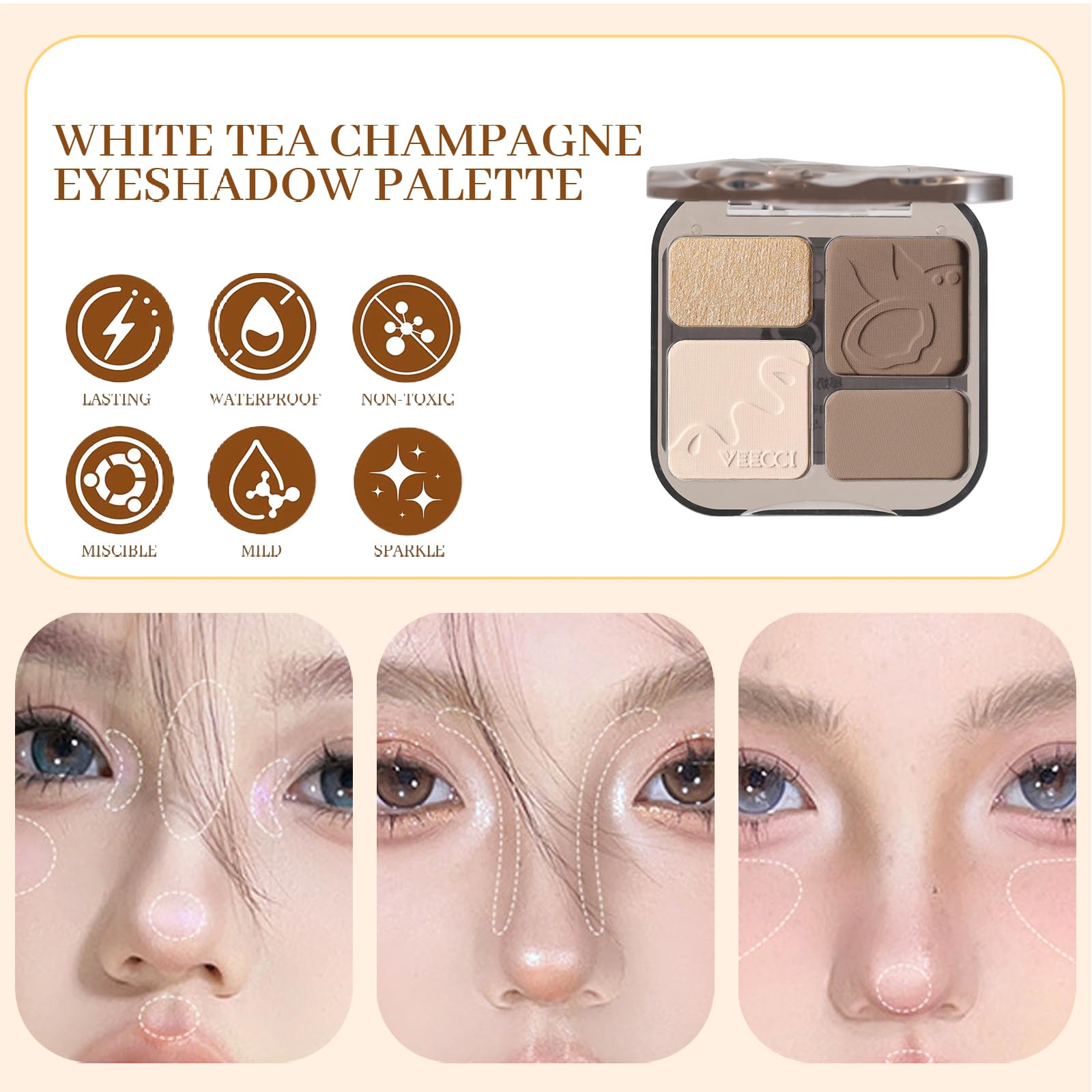 YiGuMy Face & Body Contour Palette - Highlighter Makeup Powder Stick with Glow Bronzer, Blush & Shimmer Cream, Korean Natural Glow, Gold/Silver/Vintage Non-Greasy Skin Tone (V1 Coconut Milk)